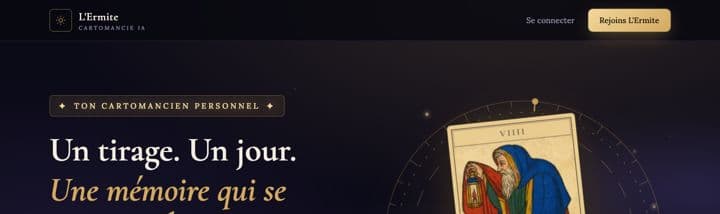 Page d'accueil de L'Ermite, service de tirage de cartes par abonnement