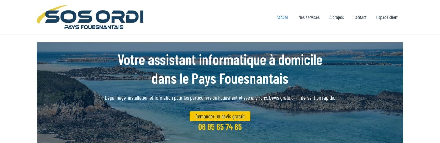 Page d'accueil du site SOS ORDI Pays Fouesnantais